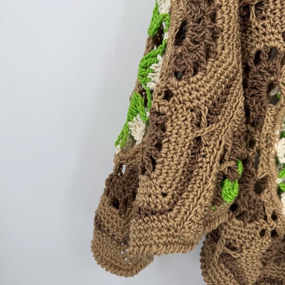 Handknit Crochet Poncho For Women/ Green and Brown Rustic Boho Crochet Shawl Han - Picture 4 of 9